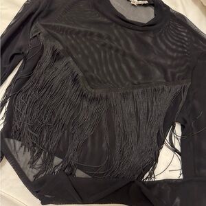 Windsor Black Mesh Fringe Blouse